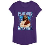 Funny Christian Read Your Bible Bruh T-Shirt, Girls, Purple, Small