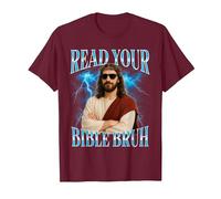 Funny Christian Read Your Bible Bruh T-Shirt, Men, Burgundy, Large