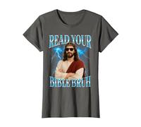Funny Christian Read Your Bible Bruh T-Shirt, Women, Asphalt Grey, 3X-Large