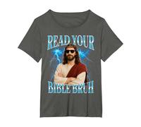 Funny Christian Read Your Bible Bruh T-Shirt, Women's Plus, Asphalt Grey, 3X