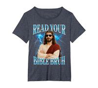 Funny Christian Read Your Bible Bruh T-Shirt, Women's Plus, Heather Blue, 5X
