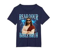 Funny Christian Read Your Bible Bruh T-Shirt, Women's Plus, Navy Blue, 3X
