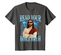 Funny Christian Read Your Bible Bruh T-Shirt, Youth, Asphalt Grey, 2T