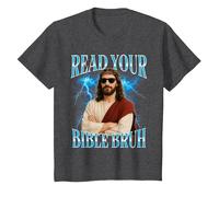 Funny Christian Read Your Bible Bruh T-Shirt, Youth, Dark Heather Grey, 4T