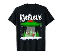Funny Christmas Alien UFO Santa Claus Xmas Believe T-Shirt