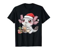 Funny Christmas Axolotl Drinking Bubble Tea Boba Boy Girl T-Shirt