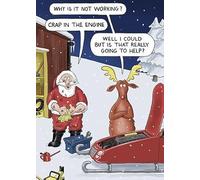 Funny Christmas Card, 130mm x 181mm, Santa Claus Repairing sleigh, Verse 'Merry Christmas and a Happy New Year'