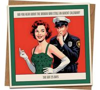 Funny Christmas Card - Advent Calendar Joke “She Got 25 Days” - Retro Humour Greeting - 145mm x 145mm Square - Blank Inside - Includes Kraft Envelope - For Friends, Family, Colleagues
