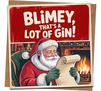 Funny Christmas Card - “Blimey, That’s a Lot of Gin!” Santa Design, 145mm x 145mm Square Greeting Card with Kraft Envelope