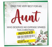 Funny Christmas Card for Aunt with Reduced Sticker, Holly & Ivy Design, Aunt Xmas Card, Merry Christmas, Humorous Greeting for Her, Novelty Joke Gift Idea, 148mm