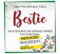 Funny Christmas Card for Bestie with Reduced Sticker, Holly & Ivy Design, Bestie Xmas Card, Merry Christmas, Humorous Greeting for Him or Her, Novelty Joke Gift Idea, 148mm