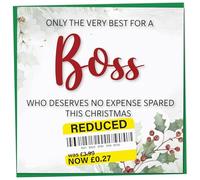 Funny Christmas Card for Boss with Reduced Sticker, Holly & Ivy Design, Boss Xmas Card, Merry Christmas, Humorous Greeting for Him or Her, Novelty Joke Gift Idea, 148mm