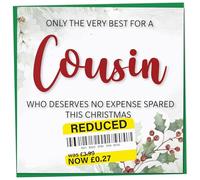 Funny Christmas Card for Cousin with Reduced Sticker, Holly & Ivy Design, Cousin Xmas Card, Merry Christmas Cousin, Humorous Card for Him or Her, Novelty Joke Gift for Cousin Idea, 148mm