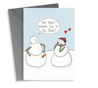 Funny Christmas Card For Friends or Lovers - Snow Men - Wanna See In The Dark