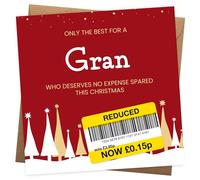 Funny Christmas Card for Gran - Reduced Sticker, Xmas Tree Scene - Humorous Xmas Cards for Her - Gran Christmas Card for Perfect Holiday with Funny Words - 145x145mm - Novelty Joke