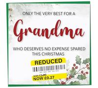 Funny Christmas Card for Grandma with Reduced Sticker, Holly & Ivy Design, Grandma Xmas Card, Merry Christmas Grandma, Humorous Card for Her, Novelty Joke Gift for Grandma Idea, 148mm