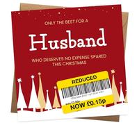 Funny Christmas Card for Husband - Reduced Sticker, Xmas Tree Scene - Humorous Xmas Cards for Him - Husband Christmas Card for Perfect Holiday with Funny Words - 145x145mm - Novelty Joke