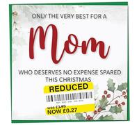 Funny Christmas Card for Mom with Reduced Sticker, Holly & Ivy Design, Mom Xmas Card, Merry Christmas Mom, Humorous Card for Her, Novelty Joke Gift for Mom Idea, 148mm