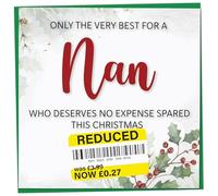 Funny Christmas Card for Nan with Reduced Sticker, Holly & Ivy Design, Nan Xmas Card, Merry Christmas, Humorous Greeting for Her, Novelty Joke Gift Idea, 148mm
