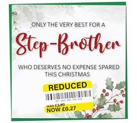 Funny Christmas Card for Step-Brother, Reduced Sticker, Holly & Ivy Design, Step-Brother Xmas Card, Merry Christmas, Humorous Greeting for Him, Novelty Joke Gift Idea, 148mm