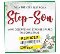 Funny Christmas Card for Step-Son with Reduced Sticker, Holly & Ivy Design, Step-Son Xmas Card, Merry Christmas, Humorous Greeting for Him, Novelty Joke Gift Idea, 148mm