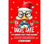 Funny Christmas Card For Stepson (Funny Duck, Never That Time Again) - Humour Joke Greeting Card for Xmas For Him Male Family