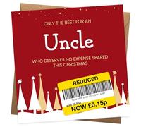 Funny Christmas Card for Uncle - Reduced Sticker, Xmas Tree Scene - Humorous Xmas Cards for Him - Uncle Christmas Card for Perfect Holiday with Funny Words - 145x145mm - Novelty Joke