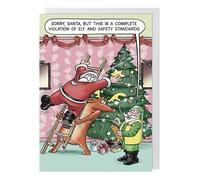 Funny Christmas Card Santa Rudolph Elf Health Safety - Humour Xmas Festive Card