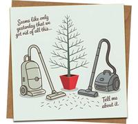 Funny Christmas Card - Vacuum Cleaners & Bare Tree Holiday Humor - 145mm x 145mm - Blank Inside - Kraft Envelope Included