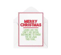 Funny Christmas Cards | Avoid The In- Laws Card | Him Her Banter Joke Novelty Santa Friend Colleague Bestie Husband Wife Girlfriend | CBH684
