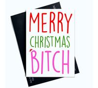 Funny Christmas Cards Merry Christmas B*tch Card for Friend Christmas Colleague Card Xmas Card Merry Xmas Offensive Pink Lettering SP128