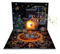 Funny Christmas Cards Musical Wishes Lights 3D Projection Santa Claus Fireplace Festive Decorations Blessing Card Happy Interactive Design Collection Toy Creative Accessory Family