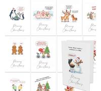 Funny Christmas Cards with Festive Jokes - Set of 28 Greeting Cards, 28 Different Designs - A6 Folded Cards with White Envelopes