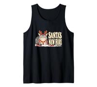 Funny Christmas Cat Santa's New Hire Reindeer Loaf Humor Gag Tank Top