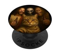 Funny Christmas Cat Selfie Bigfoot an Alien & Jesus Meme PopSockets Adhesive PopGrip