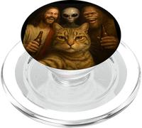 Funny Christmas Cat Selfie Bigfoot an Alien & Jesus Meme PopSockets PopGrip for MagSafe