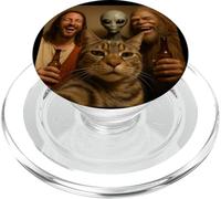 Funny Christmas Cat Selfie Bigfoot an Alien & Jesus Meme PopSockets PopGrip for MagSafe
