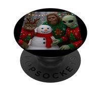 Funny Christmas Cat Selfie with Bigfoot Alien & Snowman PopSockets Adhesive PopGrip