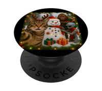 Funny Christmas Cat Selfie with Bigfoot Alien & Snowman PopSockets Adhesive PopGrip