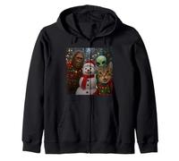 Funny Christmas Cat Selfie with Bigfoot Alien & Snowman Zip Hoodie