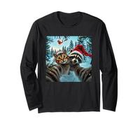 Funny Christmas Cat Selfie with Raccoon for Men Women Long Sleeve T-Shirt