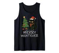 Funny Christmas Cat Tee, Grumpy Holiday Humor for Cat-Merry Tank Top