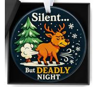 Funny Christmas Ceramic Ornament, Silent but Deadly Reindeer Night Decor | A playful holiday ornament for reindeer lovers and Christmas fans, combining festive artwork with a funny seasonal message