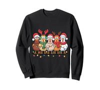 Funny Christmas Chicken Squad Outfit With Santa Hats And Sweatshirt