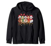 Funny Christmas Chicken Squad Outfit With Santa Hats And Zip Hoodie