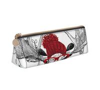 Funny Christmas Deer Leather Pencil Case Slim Design Pen Bag with Metallic Zipper Pocket Size for Or Student Office College Middle School Pen Pouch