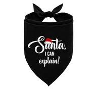 Funny Christmas Dog Bandana, Santa I Can Explain Dog Bandana, Black Adjustable Triangle Pet Scarf, Comfortable Christmas Party Pet Kerchief for Small Medium Dogs