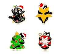 Funny Christmas Enamel Brooch Pins Set Cute Christmas Tree Snowflake Cat Dinosaur Pins for Clothes Bag Backpack, S, Zinc, no gemstone