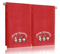 Funny Christmas Gnome Hand Towels for Bathroom Kitchen - 100% Cotton Soft Absorbent Winter Holiday Bath Towels Cute Decor - Fun Novelty Christmas Xmas Secret Santa Gifts for Women Mum - Set of 2,Red