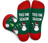 Funny Christmas Golf Socks for Men Women Dad Teenage Boys - TEES THE SEASON Novelty Fun Funky Happy Odd Sports Socks for Golfer - Xmas Secret Santa Golfing Snowman Gifts Stocking Fillers for Adults